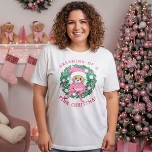Pink Christmas Teddy Bear Graphic Tee 🧸🎀🎄